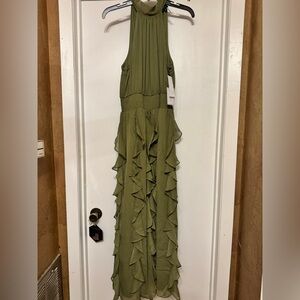1. State Olive/Sage Green Halter Dress with Ruffles